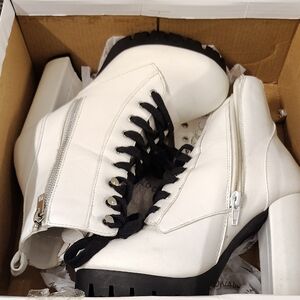 Wild Diva White Lace-Up Boots with Black Accents